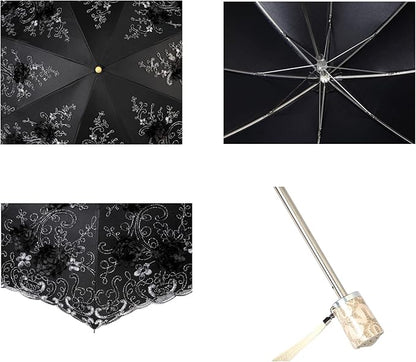 LCY Embroidered Lace Double-deck Anti-UV Parasol Sun/Rain/Snow Folding Umbrella