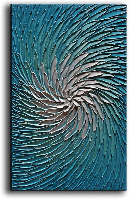 YaSheng Art - Contemporary Art Oil Painting on Canvas 3D Metallic Blue and Silver Texture Abstract Art Pictures Canvas Wall Art Paintings Modern Home Decor Abstract Paintings Ready to hang24x36inch