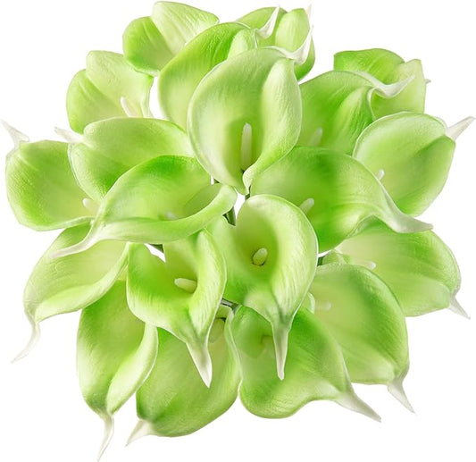 DuHouse 20Pcs Artificial Calla Lily Flower Real Touch Latex Flowers for DIY Wedding Bouquet Party Home Decor (Green)