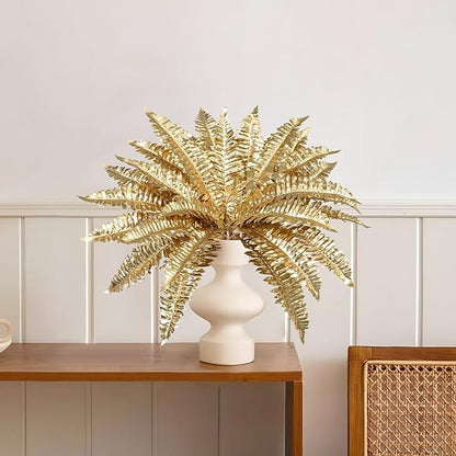 Artificial Gold Ferns Stems Christmas Branch 3Pcs Fake Leave Flower Plant Faux Plant for Vase Bouquets Table Centerpieces Decoration Home Decor