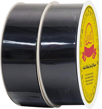 100 Yards Black Satin Ribbon Polyester Ribbon for Gift Wrapping Very Suitable for Weddings Party Hair Bow Invitation Decorations and More（1-1/2 inch X 50Yards X 2 Roll）