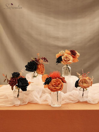 Serwalin Fall Flowers Vintage Orange & Black Artificial Flowers Halloween Black Wedding Flowers Combo for Wedding Bouquets Centerpieces Flower Arrangements Decorations