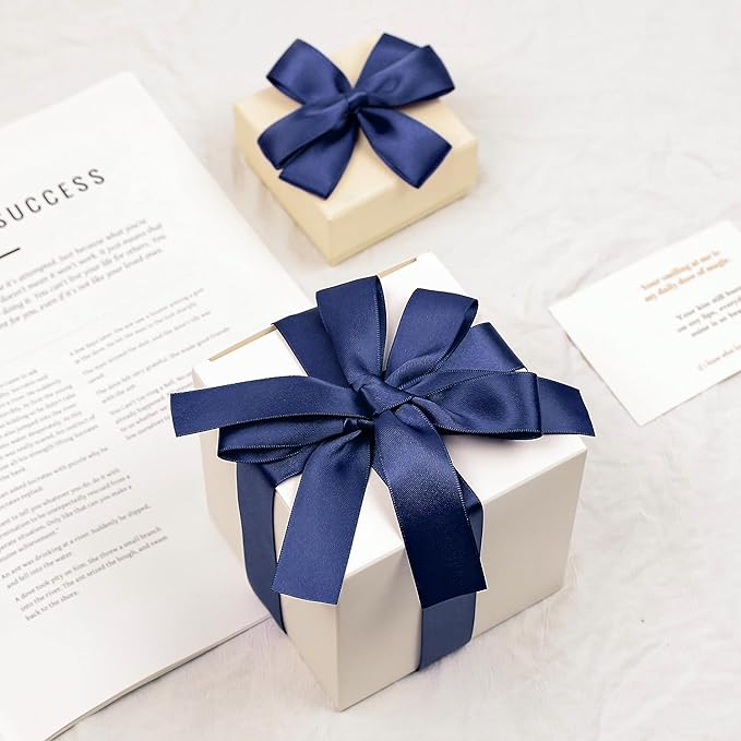 Navy Blue Satin Ribbon, Double Faced 1 Inch X 50 Yards Navy Blue Ribbon, Premium Satin Ribbon for Gift Wrapping, Crafts, Hair Bow Making, Sewing, Flower Bouquet, Wedding Party Decor