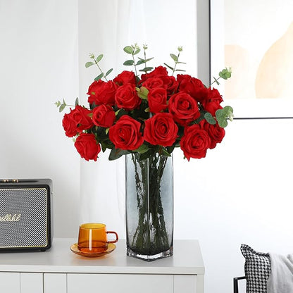 Tifuly Red Roses Artificial Flowers - 12 pcs Realistic Long Stem Fake Roses Mashup Style Silk Flowers for Valentine's Day DIY Bouquets Wedding Centerpieces Arrangements Home Party Decor