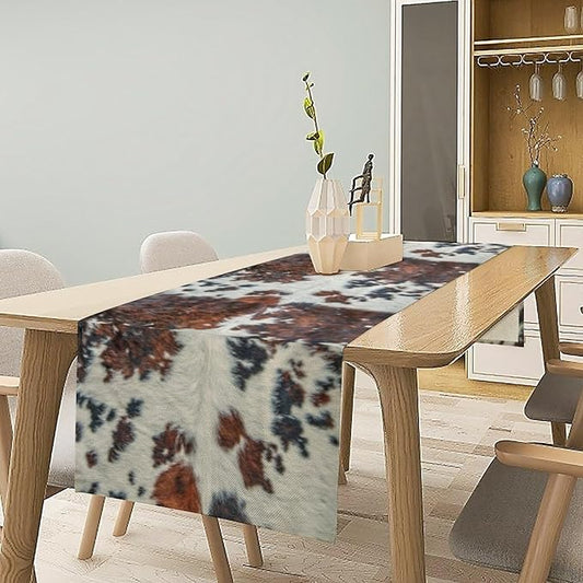 Cow Print Table Runner, Brown Cowhide Print Western Style Table Runner Country Farmhouse Cottage Cow Patten Table Decoration for Home Kitchen Dining, 13x108 in