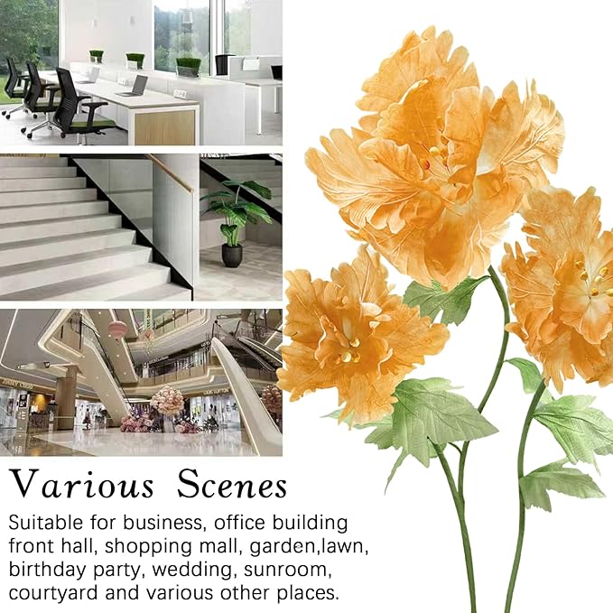 Giant Paper Flowers Artificial Flower, Waterproof Durable Non-Fading 3D Floral Decor Wedding Birthday Party Banquet Home Garden Hotel Exhibition Christmas Easter Halloween Decoration,Champagne/Orange