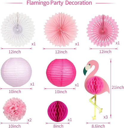 zilue Tropical Party Decorations Pink Flamingo Party Supplies Pom Poms Flowers Tissue Paper Fan Paper Lanterns for Hawaiian Summer Beach Luau Party