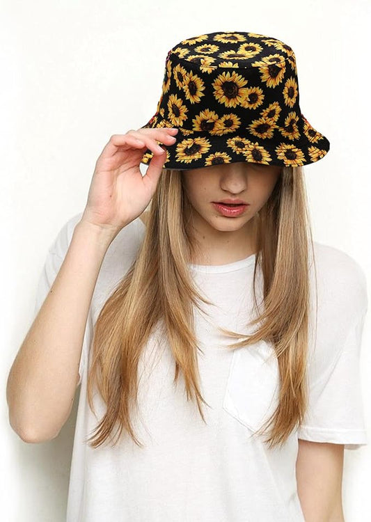 Bucket Hat for Women Men, Cotton Reversible Double Side Wear Sun Hats Beach Fisherman Hat