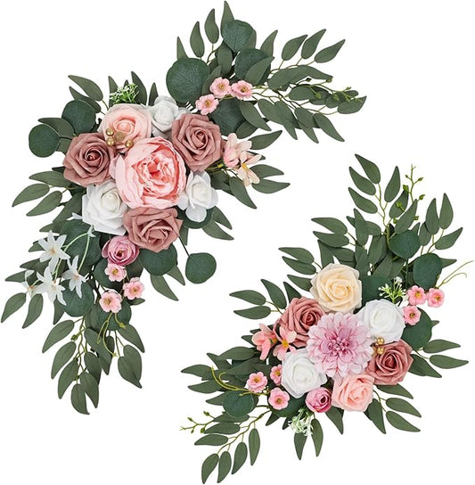Wedding Arch Flowers Set of 2, Artificial Wisteria & Greenery Garland for Wedding Ceremony Backdrop, Wedding Floral Arrangement for Arch, Photo Booth & Reception Decor (Dusty Rose)
