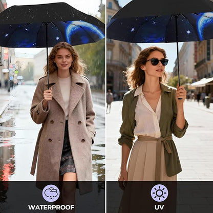 LLanxiry Compact Travel Umbrella, 44" Canopy, Automatic Open/Close Windproof Umbrella, 210T Pongee, 8-Rib Fiberglass, Travel Size Mini, Portable Rain/Sun Umbrellas UPF 50+ with Cover