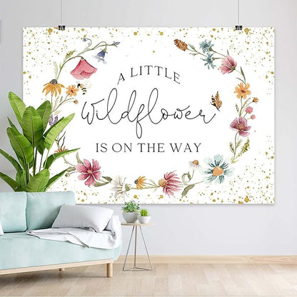 Wildflower Baby Shower Backdrop for Girl Watercolor Wild Floral Butterfly Photography Background Garden Wildflower Baby Shower Cake Table Banner Photoshoot Props (10x7ft)