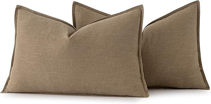 MIULEE Decorative Linen Lumbar Pillow Covers 12x20 Inch Khaki Boho Farmhouse Neutral Winter Couch Throw Pillows for Bed Pack of 2 Accent Modern Pillowcase Sofa Livingroom Home Decor