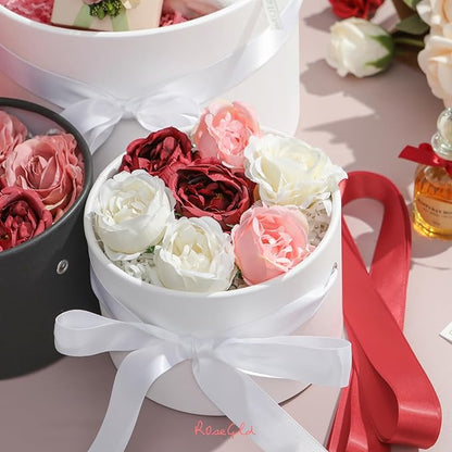 ROSEGLD Round Gift Boxes with Lids Set of 4, Luxury Gift Boxes with Ribbons Assorted Sizes, Nesting Gifts Boxes for Flowers Arrangements, Bridesmaid, Proposal, Wedding, Birthday, Party (Matte White)