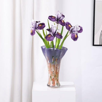 9.0" H Red Glass Vases for Flowers, Hand Blow Glass Vase Red Home Decor, Wide Mouth Blue Flower Vase Centerpieces, for Bookshelf,Dinner Table,Indoor Office Desktop,Meeting Room,Bathroom,Countertop