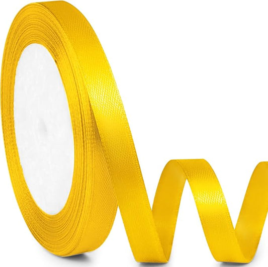 3/8" x 25 Yards Satin Ribbon, Yellow Silk Ribbon Ideal for Gift Wrapping, Floral Bouquets, Crafts, Wedding Party Decorations, Christmas and Sewing Projects
