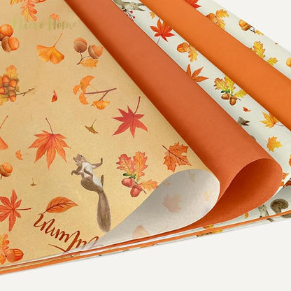 NICROHOME EUR Fall Wrapping Tissue Paper, 24 Sheet Orange Autumn Maple Leaves Gift Wrap Tissue Paper for Fall Baby Shower Wedding Party Decor, Thanksgiving Day Gift Packaging Supplies 15 x 20 Inch