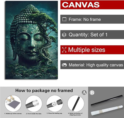 Buddha statue wall art canvas wall decor aesthetic picture mystical nature art for tranquil home and spiritual space 8x12in Frameless