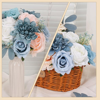 Artificial Flowers Combo Box Blue Fake Flower Bouquet Set for Wedding Centerpieces Arrangements Bridal Shower Birthday Party DIY Decorations