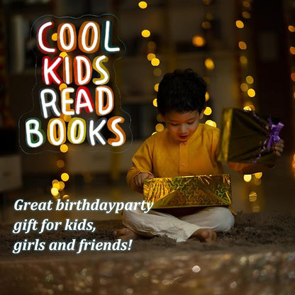 Cool Kids Read Books UV Neon Sign, Handmade Light Up USB 3D Wall Art Wall Decor Sign Light for Book Club Classroom Read Corner Kid's Reading Study Room Home Library Librarian Bookworm Gift-15.7"x12.6"