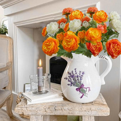 6 Pcs Artificial Flowers Silk Peony Rose Single Stem Artificial Flowers Orange Faux Peony Bouquet Floral Arrangement Bundle Fake Flowers Bulk for Table Centerpiece Wedding Farmhouse Home