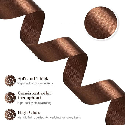 Brown Ribbon 1 Inch 60 Yards, Brown Satin Ribbon for Gift Wrapping, Flower Bouquet, Graduation Lei, Crafts, Baby Shower, Eternal Flower, Christmas and Wedding