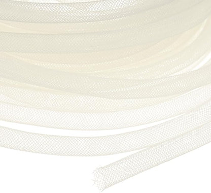 Mesh Tube Ribbon 25 Yards, 8mm Elastic Fabric Ribbons Mesh Tubing for Crafts/Gift Wrapping/Flower Bouquets/Wedding/Birthday/Holiday/Wreaths Christmas/Decoration[Natural White]