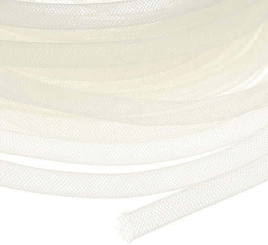 Mesh Tube Ribbon 25 Yards, 8mm Elastic Fabric Ribbons Mesh Tubing for Crafts/Gift Wrapping/Flower Bouquets/Wedding/Birthday/Holiday/Wreaths Christmas/Decoration[Natural White]