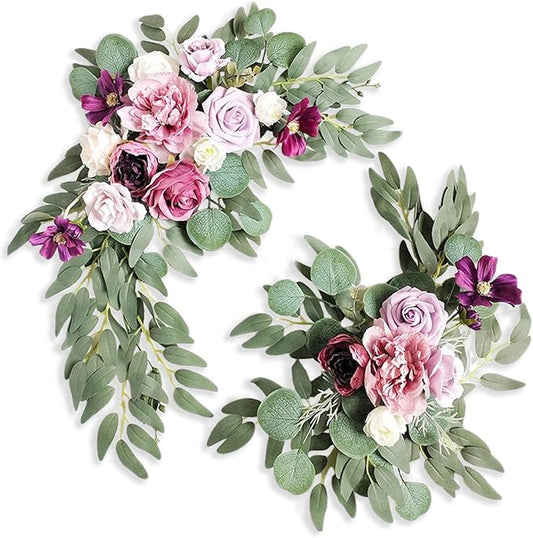 Light Purple Wedding Arch Flowers, Faux Flower Swag Set of 2, Pink White Floral Swag for Wedding Arch Welcome Signs, Reception Ceremony Signs Decor