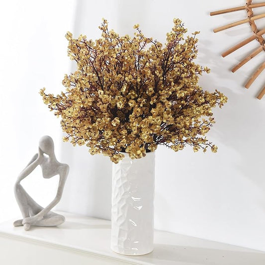 15PCS Artificial Baby Breath Flowers Fake Silk Real Touch DIY Floral Bouquets Decor Wedding Party Decoration Arrangements-Gold