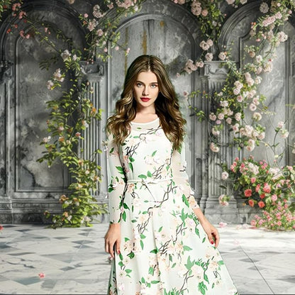 7x5ft Countryside Wedding Flowers Backdrop Vintage Pink Wildflower Old Palace Wall Photography Background for Valentines Day Bridal Shower Birthday Mothers Day Princess Couples Portraits