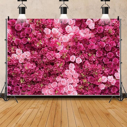 Hot Pink Red Rose Flower Backdrop Flower Wall Backdrop for Girls Woman Birthday Wedding Anniversary Bridal Shower Party Decorations Photo Booth Studio Props Vinyl 5x3ft