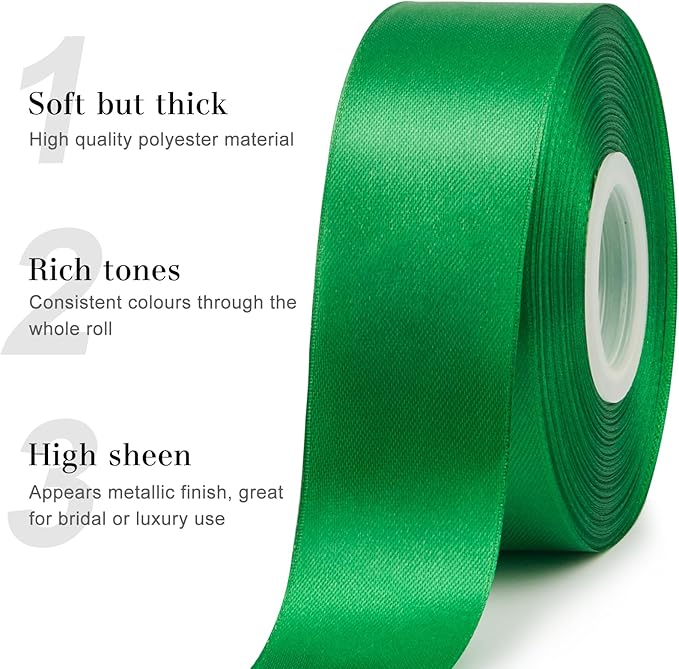 1-1/2 Inches 50 Yards Emerald Green Satin Ribbon, Solid Fabric Ribbon Roll for Flower Bouquets, Gift Wrapping, Wedding, Handmade Crafts