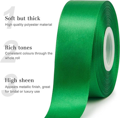 1-1/2 Inches 50 Yards Emerald Green Satin Ribbon, Solid Fabric Ribbon Roll for Flower Bouquets, Gift Wrapping, Wedding, Handmade Crafts