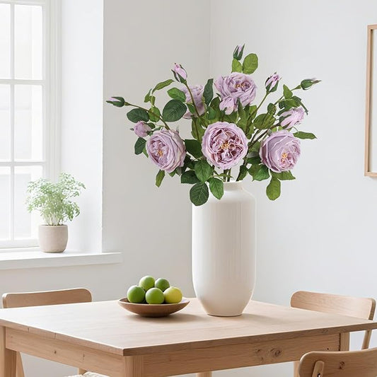 Real Touch Purple Austin Roses Peonies Artificial Flowers 4 Bouquets Latex Fake Peonies with Long Stem Realistic Faux Peonies for Wedding Party Home Table Centerpieces Decor (Light Purple)