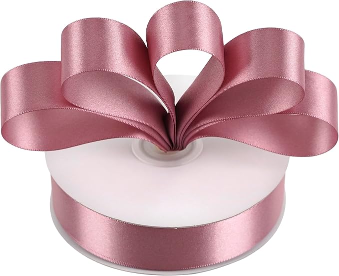 MEEDEE Rosy Mauve Ribbon 1 Inch Mauve Satin Ribbon Lux Double Faced Satin Ribbons by 50 Yards Polyester Pink Wrapping Ribbons for Crafts, Weddings, Flower Bouquet, Holiday Decorating