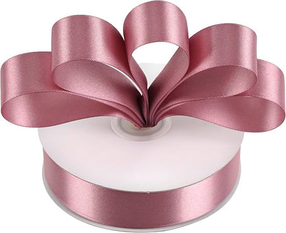MEEDEE Rosy Mauve Ribbon 1 Inch Mauve Satin Ribbon Lux Double Faced Satin Ribbons by 50 Yards Polyester Pink Wrapping Ribbons for Crafts, Weddings, Flower Bouquet, Holiday Decorating