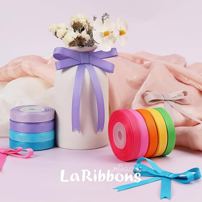 LaRibbons 3/8 Inch 100 Yards Grosgrain Ribbon Set 10 Yd/Roll 10 Rolls Spring Easter Craft Ribbon for Gift Wrapping Floral Bouquets Wedding Party Decoration