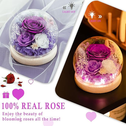 FIACO Gifts for Mom Women Birthday Preserved Flowers in Glass Dome Forever Fresh Flowers for Delivery Eternal Roses Gifts for Grandma Sister Daughter Wife