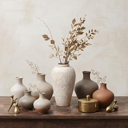 Ceramic Flower Vase Home Decor - 9.2 inch Large Farmhouse Table Vases, Rustic Decorative Vases for Kitchen Living Room Coffee Dining ShelfMantel Decoration