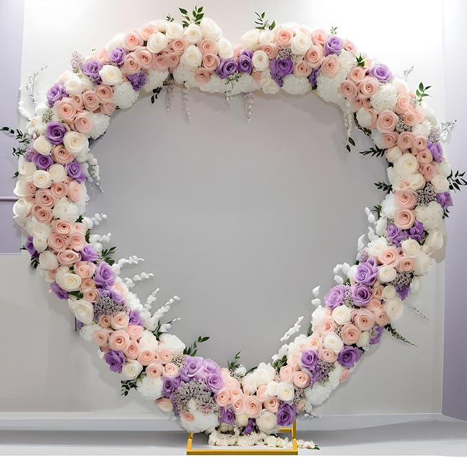 Heart Shape Wedding Metal Arch Backdrop Gold Flower Balloon Arbors Stand for Wedding Birthday Party, Graduation Decorations and Baby Shower 2.2M