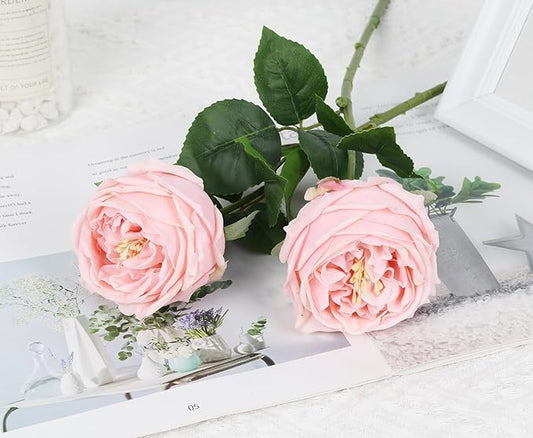 IPOPU Real Touch Rose Artificial Flowers 5PCS Faux Pink Peonies Realistic Roses with Stem for Wedding Bouquet Party Home Decor (Pink)