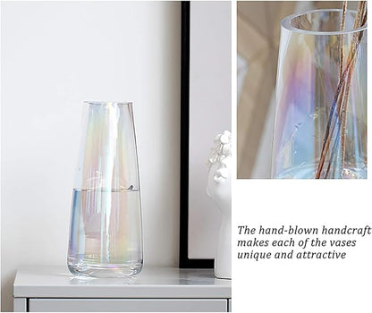 FANTESTICRYAN Modern Glass Vase Irised Crystal Clear Glass Vase for Home Office Decor (Neon Clear)