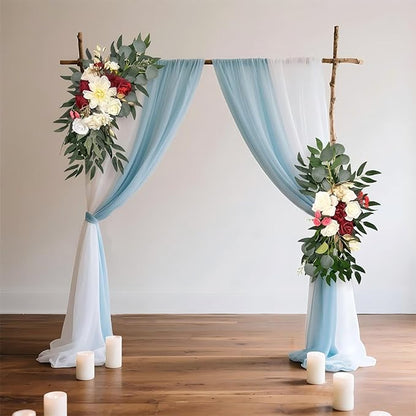 Artificial Wedding Arch Flowers (Pack of 2) White Wedding Flowers for Wedding Welcome Ceremony Sign Faux Floral Swags, Banquet and Reception Backdrop Floral Decoration (White & Red)