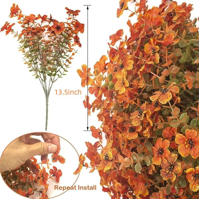 Artificial Fall Flowers Fake mums for Outdoors - UV Resistant & Fade-Resistant Fake Flowers, 24 Bundles Orange Yellow Waterproof Faux Flowers for Garden, Yard, Patio, Wedding & Fall Decor