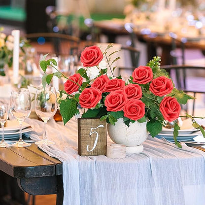 JOYLEX Artificial Flowers Realistic Roses, 50pcs Real Looking Fake Roses with Stem for DIY Wedding Bouquets Centerpieces Bridal Shower Party Home Romantic Decorations (Regular 3" - 50pcs, Red)