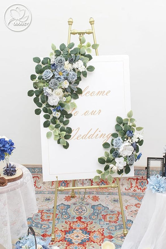 Pack of 2 Wedding Arch, Artificial Flowers, Wedding Decor，Flower Garland Be Suited to Banquet, Party, Reception Entrance Welcome Sign and Background Decoration (Blue)