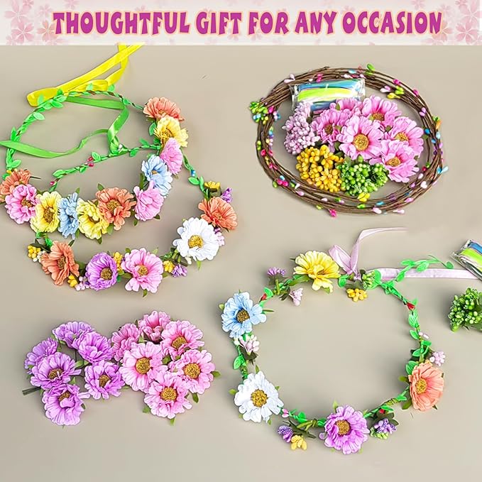 WUBOMJIO Make Your Own Flower Crown Crafting Kit(Daisy Theme)| 120+Piece Set for Endless Creativity | Craft for Creative Girls Age 6-10+