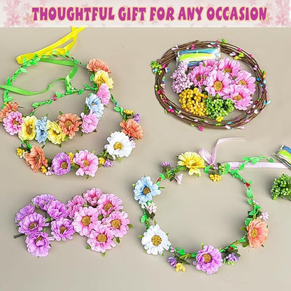 WUBOMJIO Make Your Own Flower Crown Crafting Kit(Daisy Theme)| 120+Piece Set for Endless Creativity | Craft for Creative Girls Age 6-10+