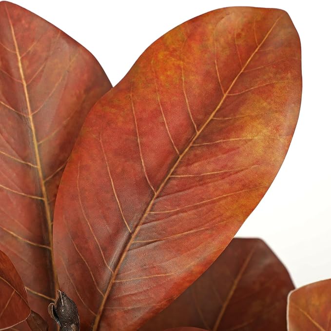 Briful Artificial Magnolia Leaves Stems 3 Pack 22in Orange Fake Magnolia Branches for Vase Fall Leaves Stems for Home Room Arrangements Centerpieces Thanksgiving Décor (Vase Not Included)