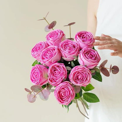 5Pcs Rose Real Touch Artificial Silk Flowers with Stems - Lifelike Latex Austin Rose Peony for Wedding Bouquets, Home Decor, DIY Floral Arrangements